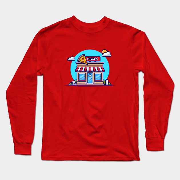 Pizza Shop Cartoon Vector Icon Illustration Long Sleeve T-Shirt by Catalyst Labs